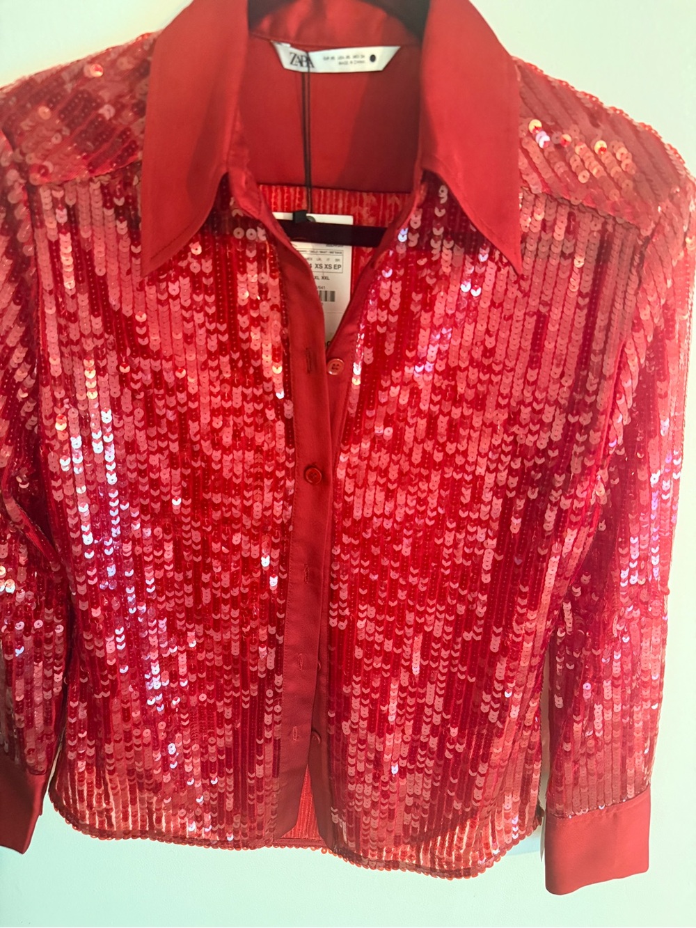 ZARA Red Sequin Button-Down Women's Top SIZE: XS - Picture 5 of 13